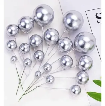 Jedlá dekorace na dort Dortisimo Zápich do dortu Koule stříbrné různé velikosti (20 ks)