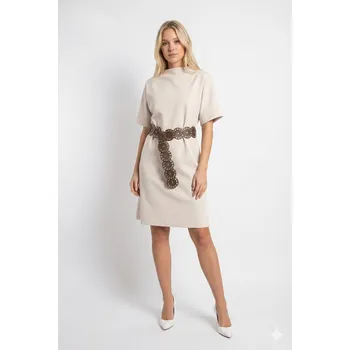Dámské oblečení Šatovka se stojáčkem a páskem 39076 barva: béžová