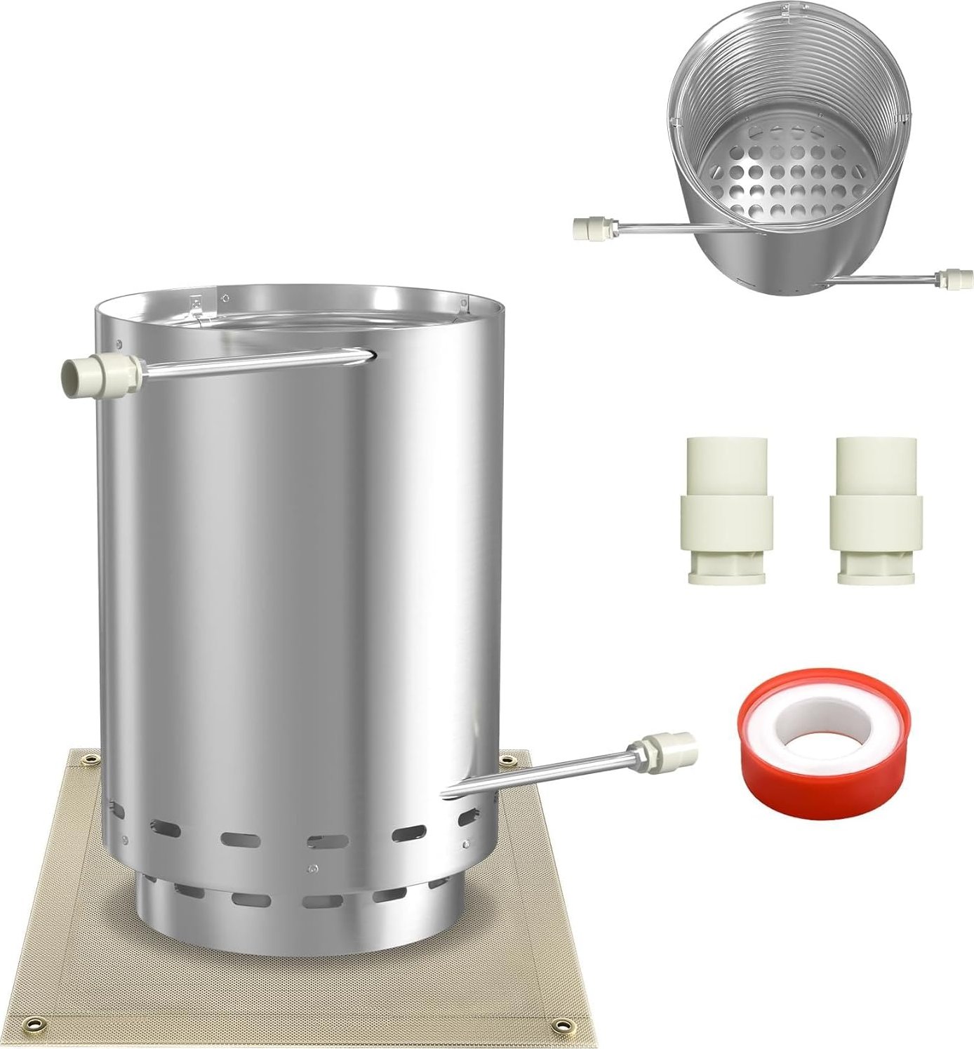 Bazénový ohřívač , topná spirála, 30 x 45 cm, připojení 32/38 mm 2 v 1,palivové dřevo, ohřev bazénu, ACXIN 3045 |stříbrná