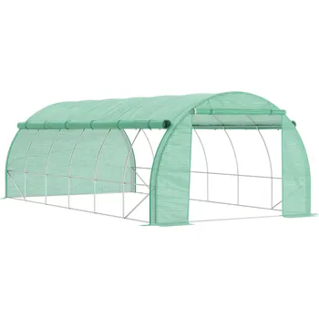 Fóliovník Outsunny polytunelový skleník 6x3x2m s UV ochranou, průchozí, rolovací kryty z trubkové oceli, zelený | Aosom.de