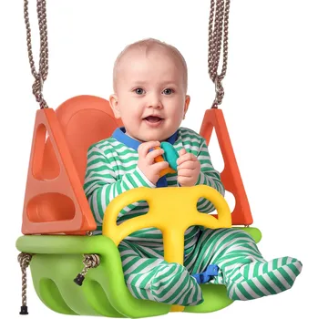 Dětská houpačka Dětská houpačka Outsunny 3 v 1, bezpečnostní popruhy, délkově nastavitelná lana, pro vnitřní i venkovní použití, zelená, 48 x 34 x 180 cm