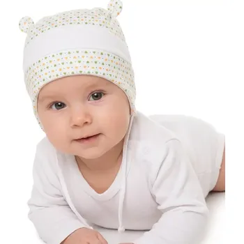 Kojenecká čepice ESITO | Kojenecká čepice s růžky srdce bílá / zelená - zelená / XS