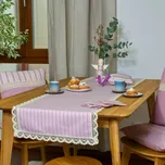 Běhoun z růžového kanafasu s širokou krajkou Vzor kanafasu: Keprové pruhy, Běhoun rozměr: 45x150cm