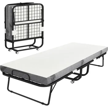 Postel HOMCOM postel pro hosty, skládací postel, cestovní postel na kolečkách, matrace, ocel, bílá+černá