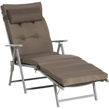 Zahradní lehátko Outsunny lehátko plážové lehátko zahradní lehátko skládací nastavitelné s polštářem zahradní kovová tkanina hnědá+stříbrná 137 x 63,5 x 100,5 cm