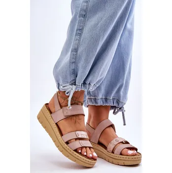 Dámské sandále VINCEZA Dámské kožené sandály se suchým zipem Fresh Look Barva: Růžová, Velikost: 36