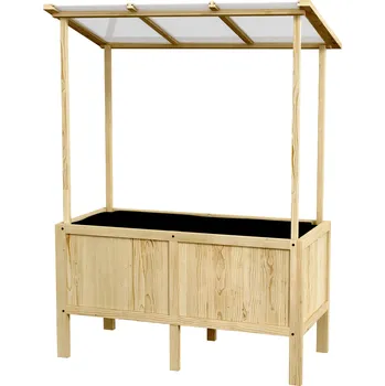 Vyvýšený záhon Vyvýšený záhon Outsunny se střechou, odtokové otvory, fleecová podšívka, odolný proti povětrnostním vlivům, jedlové dřevo, 110x60x152 cm