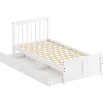 Postel HOMCOM Rám postele pro jednu osobu, dřevěný rám postele, zásuvky na kolečkách, není nutný lamelový rošt, 90 x 200 cm, bílý