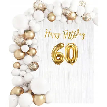Balónková girlanda bílá zlatá chromová na 60. narozeniny
