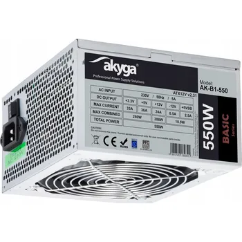 Počítačový zdroj Akyga AK-B1-550 ATX napájecí zdroj 550W PPFC P4 PCI-E 6+2pin SATA Molex FAN 12cm