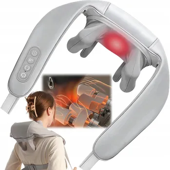 Masážní přístroj VYHŘÍVANÁ MASÁŽNÍ PŘÍSTROJ NA KRK A RAMENA SHIATSU BEZDRÁTOVÁ 3 ÚROVNĚ NABÍJENÍ USB