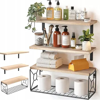 police PLOVOUCÍ ZÁVĚSNÉ POLICE RUSTIKÁLNÍ S KOŠÍKEM ÚLOŽNÝ PROSTOR KOUPELNA BEDEE