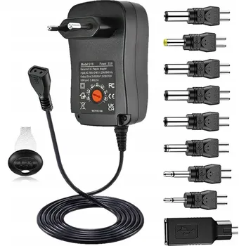 modulární přístroj a rozvaděč SPÍNANÝ SÍŤOVÝ ZDROJ 30W, 9 ADAPTÉRŮ, NASTAVITELNÉ NAPĚTÍ 3-12V, 1.5A