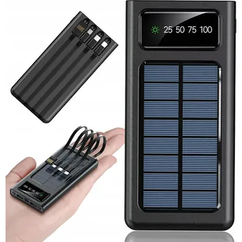 Powerbanka SOLÁRNÍ POWERBANKA S LED DISPLEJEM A VESTAVĚNÝMI KABELY