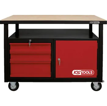 Elektrická zásuvka KS Tools 8650101 Pojízdný dílenský stůl s 3 zásuvkami a 1 dveřmi (š x v x h) 1200 x 840 x 600 mm