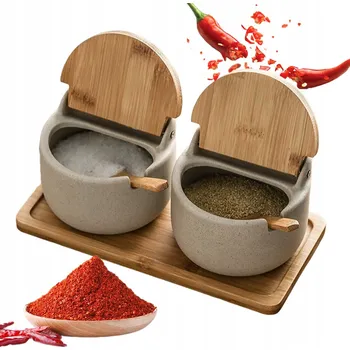 Cukřenka 2x NÁDOBA NA SŮL CUKR Kořenky CUKŘENKA + LŽIČKA Dřevěná