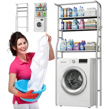 Koupelnový nábytek Police nad pračku Nerezová Ocel Nastavitelná výška 3 police koupelnová