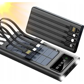 Powerbanka Solární Powerbanka 20000 mAh s Kabely, Černá, Displej, Svítilna
