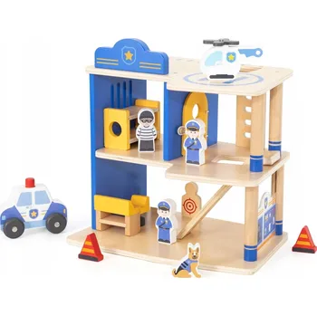 Dřevěná hračka Dřevěná Policejní Stanice Autíčko Pes Zloděj Sada 14 dílů VIGA