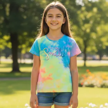 Dívčí oblečení DÍVČÍ TRIČKO funkční modrá/růžová Kugo CY1010 (Dívčí letní tričko s krátkým rukávem)