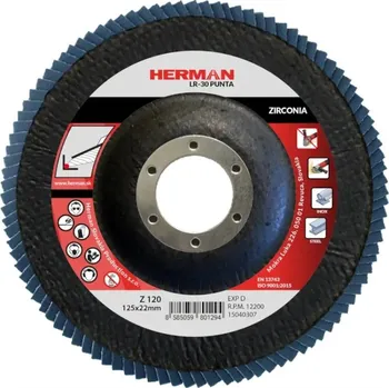 Brusný kotouč HERMAN Lamelový kotouč na nerez 125 mm/P120 LR-30 Punta zirconia
