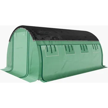 Skleník Outsunny polytunelový skleník 4 x 3 x 2 m s ochrannou sítí proti slunci, rolovací boční stěny, plastový kryt, ocelový rám, zelený