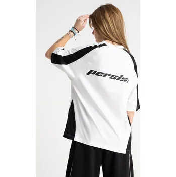 Dívčí tričko Reporter Young | Dívčí bílé OVERSIZE tričko s kontrastními vsadkami a nápisem „PERSIST“ - Barva BÍLÁ, Velikost 158 261-0440G-10-200-1