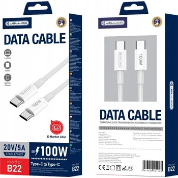 Datový kabel Kabel Jellico USB typ C - USB typ C 1 m bílý