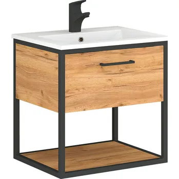 Koupelnový nábytek Umyvadlová skříňka s keramickým umyvadlem Agora 50 dub country/černá