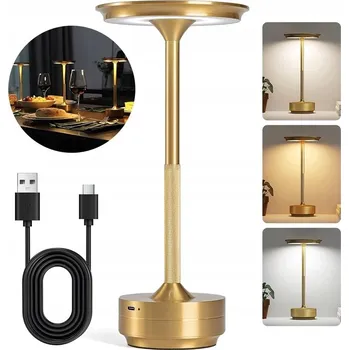 Lampička LAMPA STOŁOWA LED stolní lampa 2600mAh se zlatým galvanickým povrchem