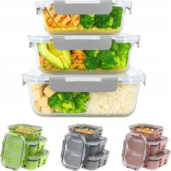 Dóza na potraviny Skleněná borosilikátová nádoba na potraviny 3 ks, vícebarevná, s víčky