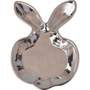 Talíř KERAMICKÝ TALÍŘEK ZAJÍČEK STŘÍBRNÝ 17X24X4,5 CM