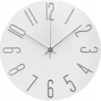 Hodiny Nástěnné hodiny bílé stříbrné 30 cm efekt dřeva moderní KULATÝ