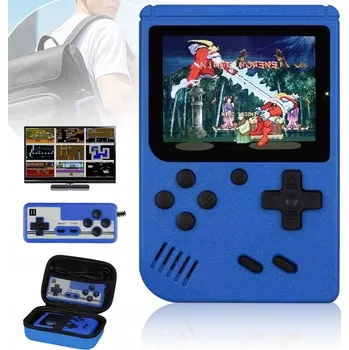 Herní konzole MODRÁ PŘENOSNÁ HERNÍ KONZOLE 800 V 1 HRA AV TV DLOUHÁ VÝDRŽ BATERIE SADA