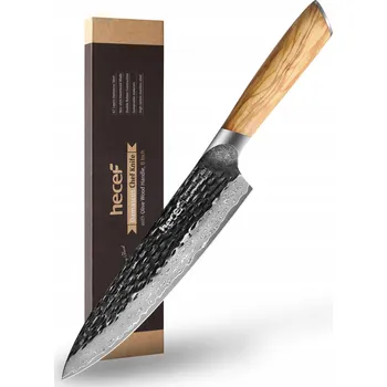 Kuchyňský nůž Šéfkuchařský Nůž HECEF 20 cm, damašková Ocel 67 vrstev, olivová barva