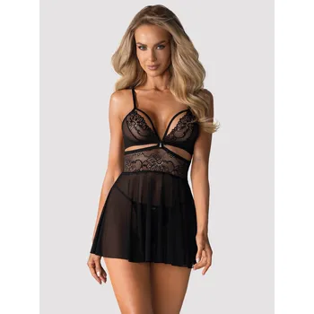 Dámská erotická košilka Černá dámská erotická noční košilka BABYDOLL, VELIKOST 2XL/3XL