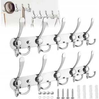 Věšák 2x Nástěnný věšák s 5 háčky nerezová ocel stříbrný do kuchyně nebo předsíně