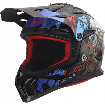 Helma na motorku LS2 MX708 FAST II ZOMBIE II ČERNÁ ČERVENÁ MODRÁ enduro/cross helma na čtyřkolku/ATV, velikost XXL