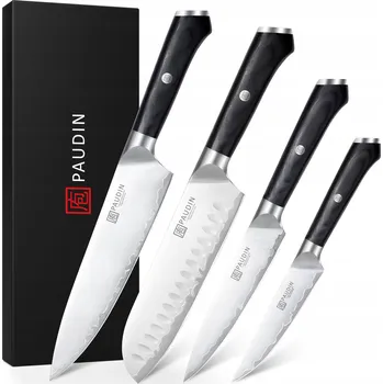 Kuchyňský nůž PAUDIN Sada Kuchyňských Nožů 4 Kusy Nerezová Ocel Dřevěná Rukojeť