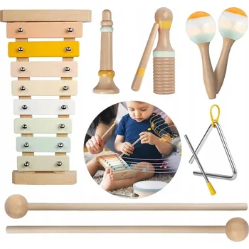Dřevěná hračka ZESTAW MUZYCZNY DŘEVĚNÁ BAREVNÁ HUDEBNÍ SADA - ROZVÍJÍ RYTMUS A HUDEBNÍ CIT