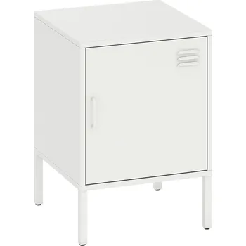 Noční stolek HOMCOM Ocelový noční stolek HOMCOM, odkládací stolek pro různé účely, nastavitelná police, do ložnice, obývacího pokoje, bílý