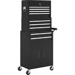 HOMCOM box na nářadí 3 v 1, skříňka na nářadí se 4 kolečky, uzamykatelný box na nářadí s 9 zásuvkami, ocel, černá barva