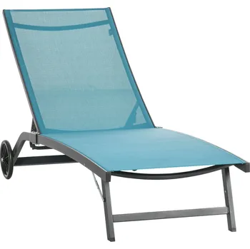 Zahradní lehátko Outsunny Lehátko Outsunny, 5stupňově nastavitelné opěradlo, prodyšná tkanina, hliníkový rám, modrá barva, 195 x 66 x 34 cm