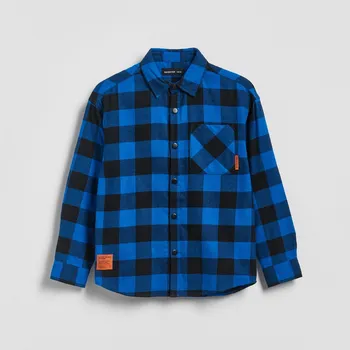 Chlapecká košile Reserved - Bavlněná kostkovaná košile - modrá - 487HW-55X - 487HW-55X-140