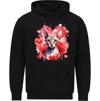 Pánská mikina Pánská mikina Bezsrstá Kočka Sphynx mezi Srdci (Velikost: 5XL, Barva: Černá)