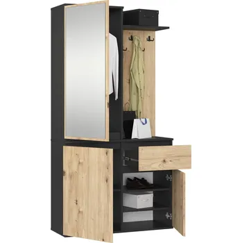 Předsíňová stěna MOB Předsíňová sestava Akord Enteruno (černá + dub artisan) (se zrcadlem)