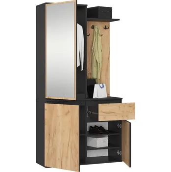 Předsíňová stěna MOB Předsíňová sestava Akord Enteruno (černá + dub craft) (se zrcadlem)