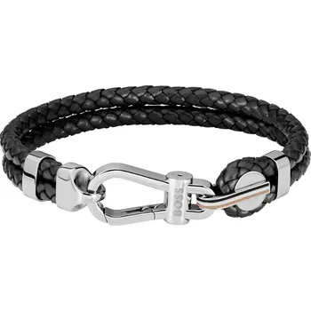 Náramek Fashion dvojitý náramek z černé kůže 1580699 Hugo Boss / Délka: 19 cm