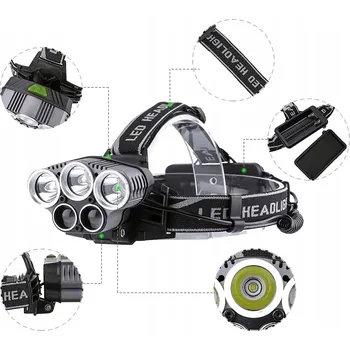 Čelovka Výkonná ČELOVKA LED Dobíjecí Čelová Svítilna 1500lm USB 6 režimů