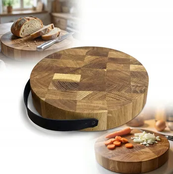 Kuchyňské prkénko Kulaté dubové prkénko SZTORCOVA fi 20 cm s proužkem na krájení (END GRAIN)